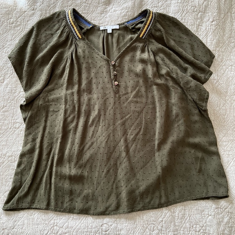 DR2 by Daniel Rainn Drop Shoulder Dot Blouse Size XL